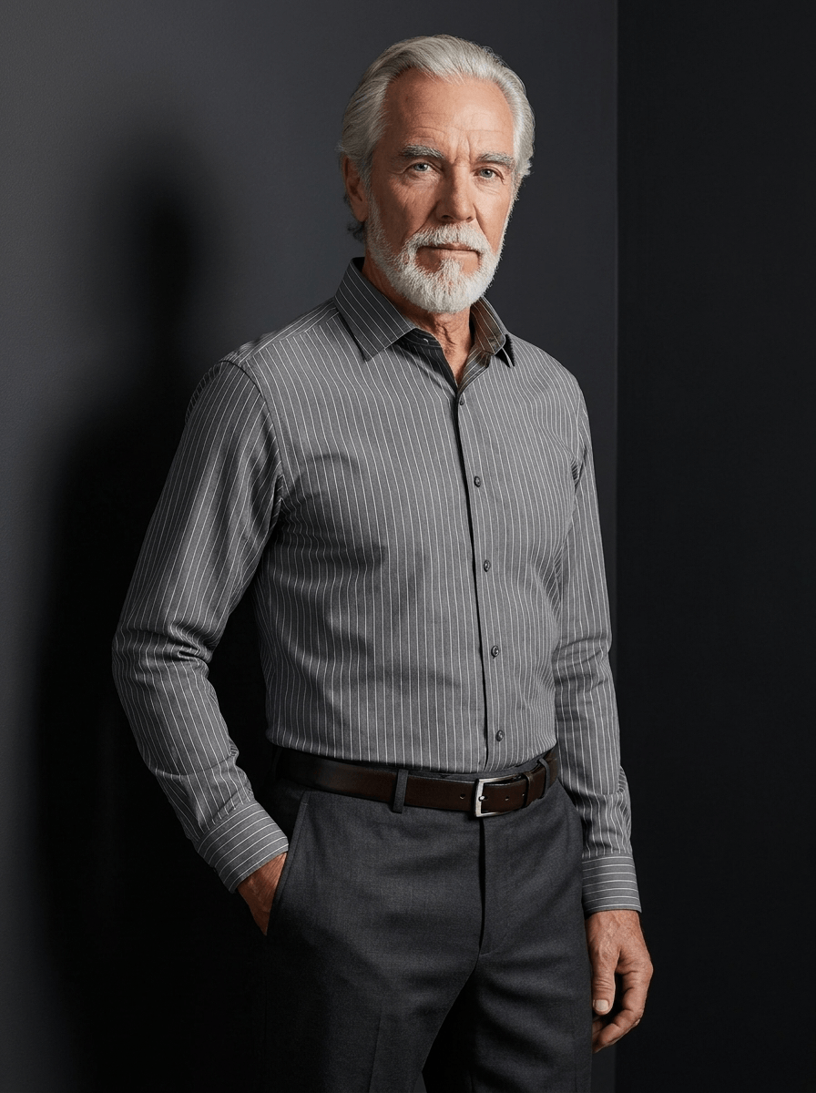 Pinstripe Stretch Shirt – Fitted, Never Ironed • Dark Gray