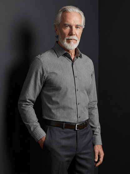 Pinstripe Stretch Shirt – Fitted, Never Ironed • Dark Gray
