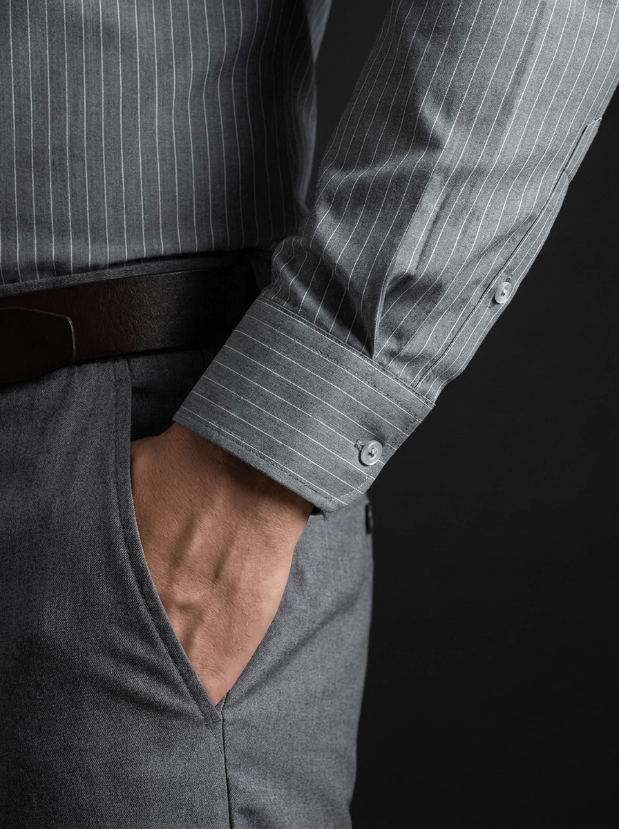 Pinstripe Stretch Shirt – Fitted, Never Ironed • Gray