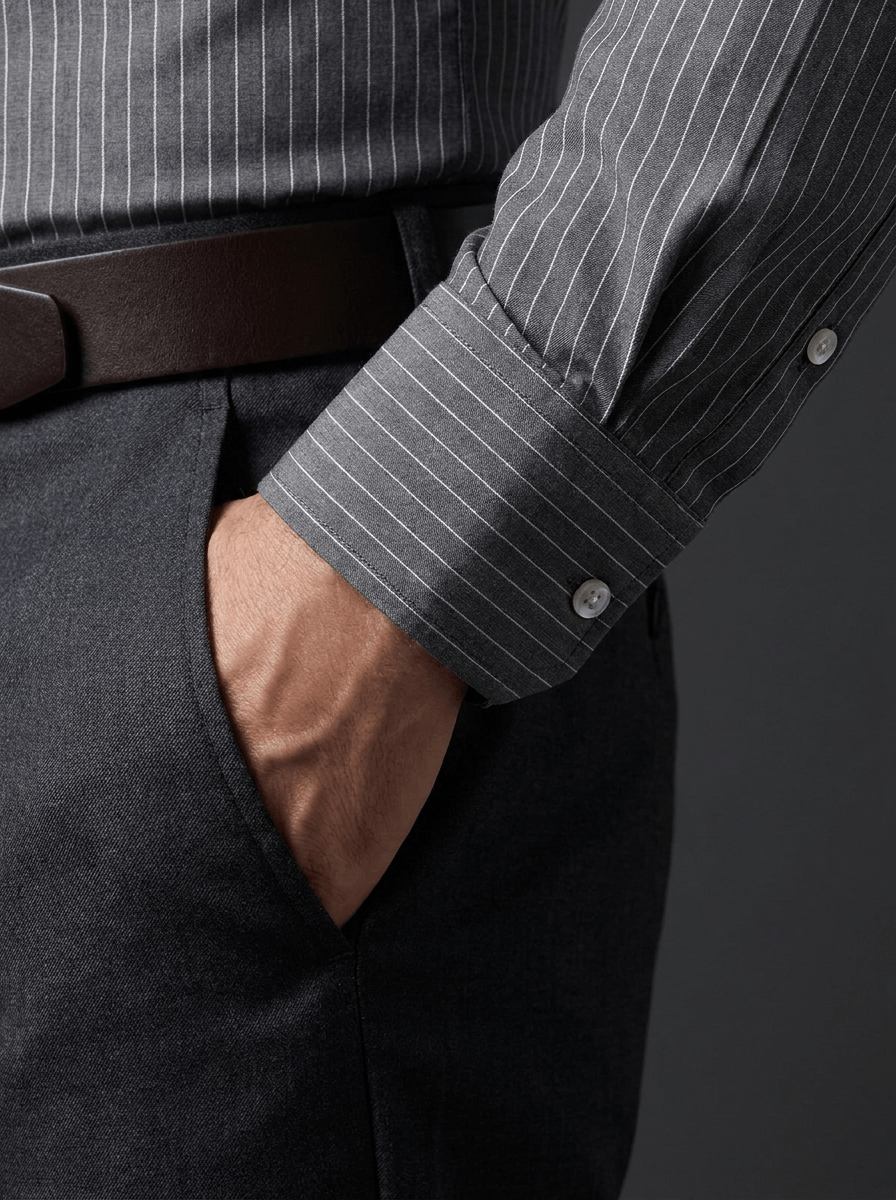 Pinstripe Stretch Shirt – Fitted, Never Ironed • Dark Gray