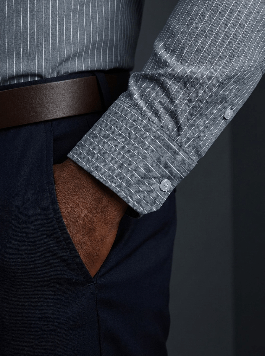 Pinstripe Stretch Shirt – Fitted, Never Ironed • Blue Gray