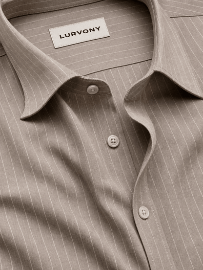 Pinstripe Stretch Shirt – Fitted, Never Ironed • Khaki
