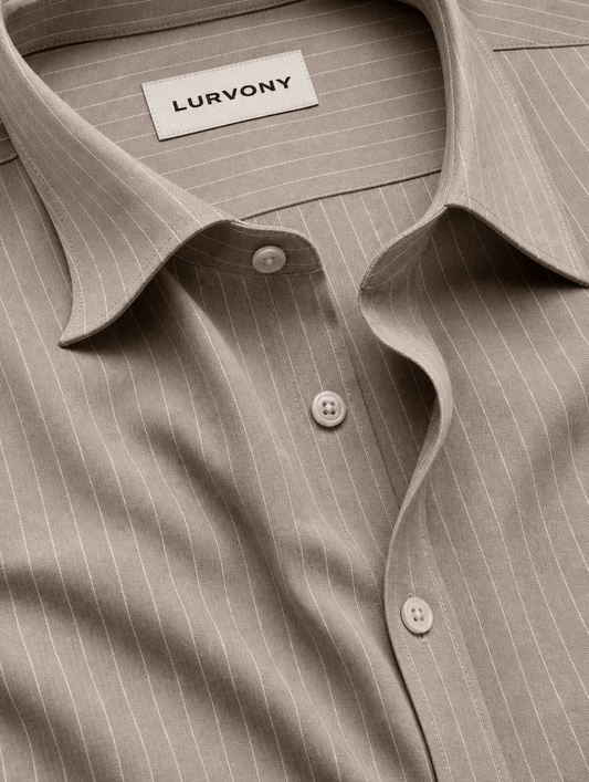 Pinstripe Stretch Shirt – Fitted, Never Ironed • Khaki