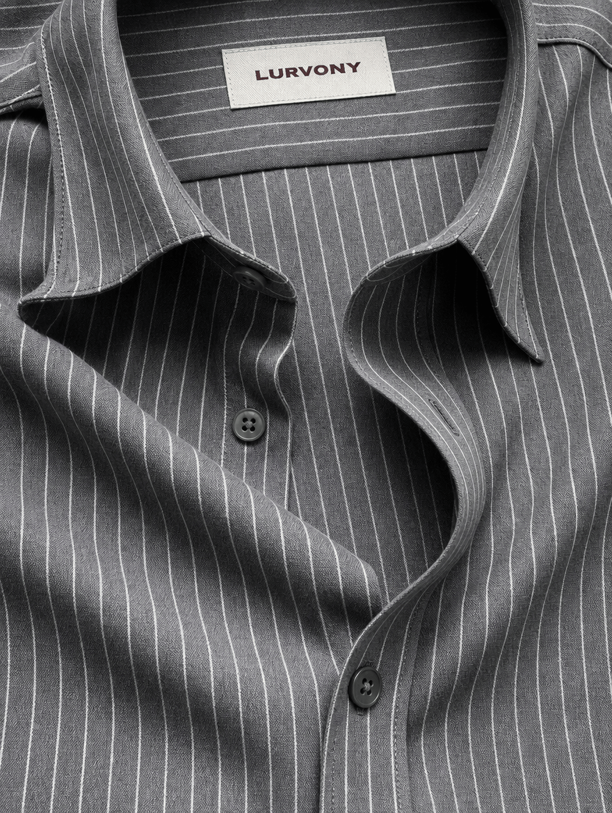 Pinstripe Stretch Shirt – Fitted, Never Ironed • Dark Gray