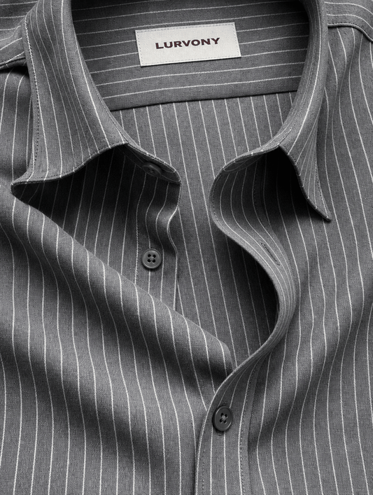 Pinstripe Stretch Shirt – Fitted, Never Ironed • Dark Gray