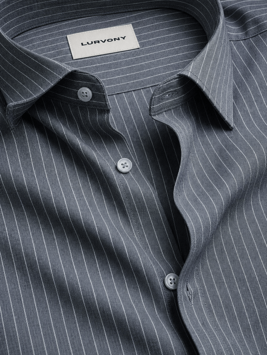 Pinstripe Stretch Shirt – Fitted, Never Ironed • Blue Gray