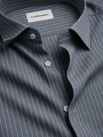 Pinstripe Stretch Shirt – Fitted, Never Ironed • Blue Gray