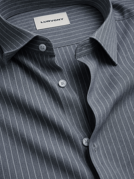 Pinstripe Stretch Shirt – Fitted, Never Ironed • Blue Gray