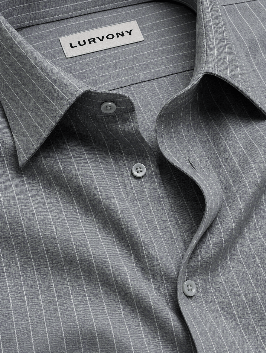 Pinstripe Stretch Shirt – Fitted, Never Ironed • Gray