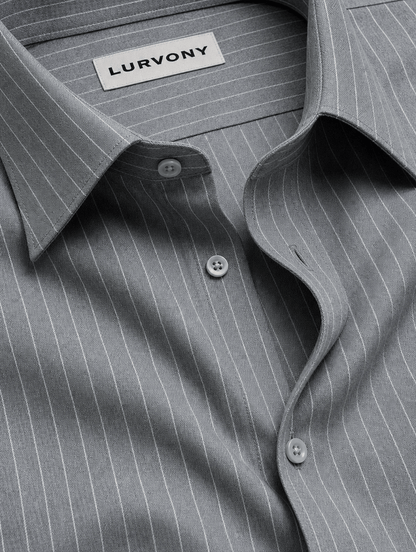 Pinstripe Stretch Shirt – Fitted, Never Ironed • Gray