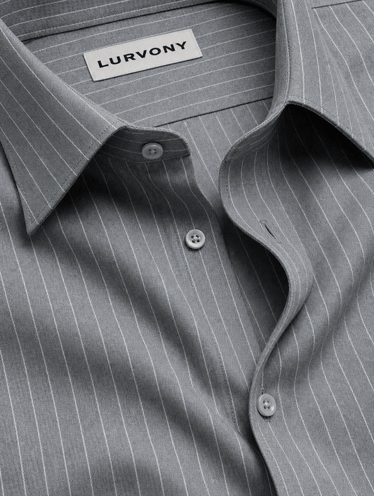 Pinstripe Stretch Shirt – Fitted, Never Ironed • Gray