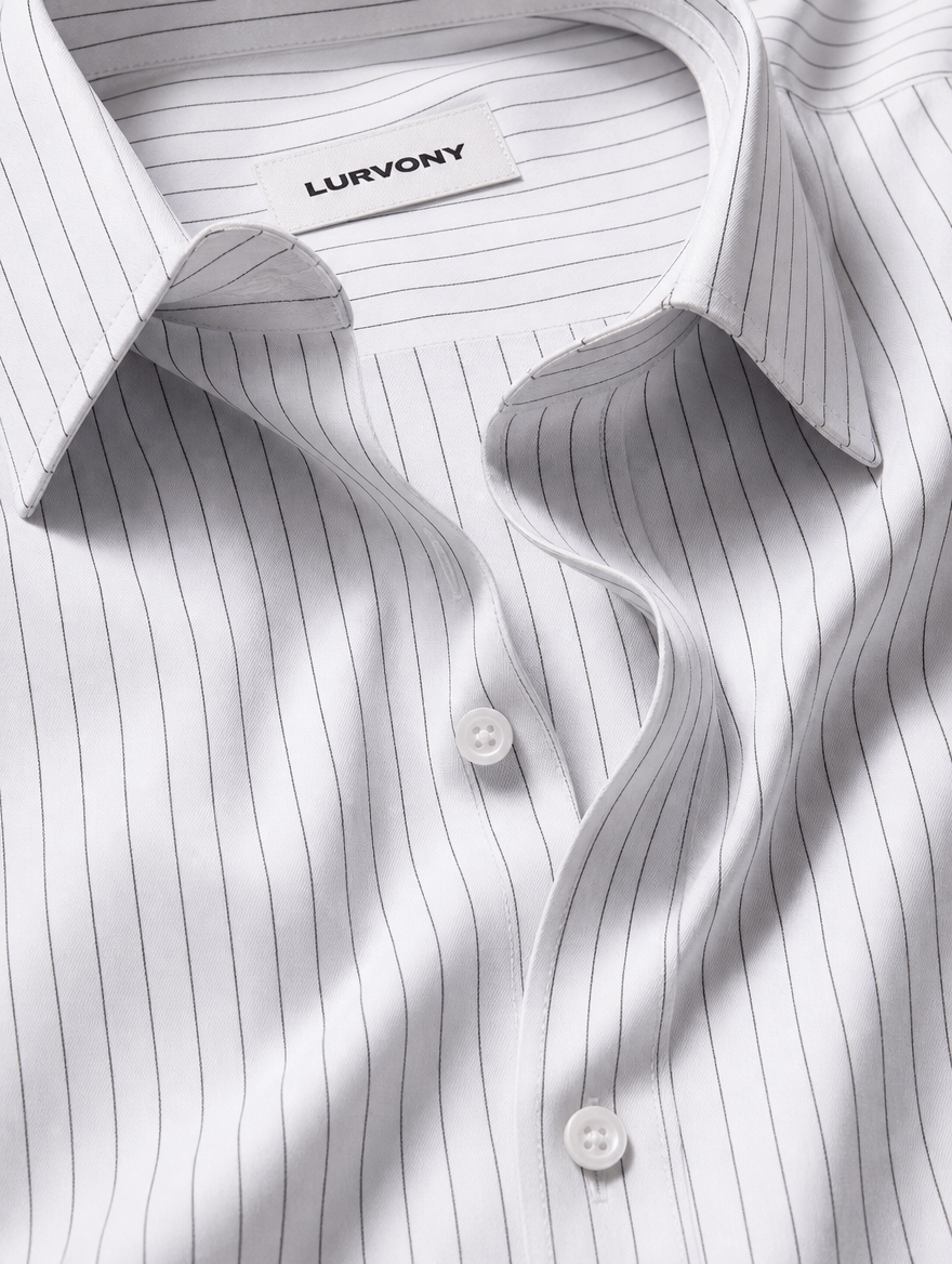 Pinstripe Stretch Shirt – Fitted, Never Ironed • White