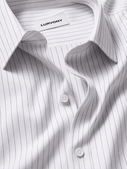Pinstripe Stretch Shirt – Fitted, Never Ironed • White