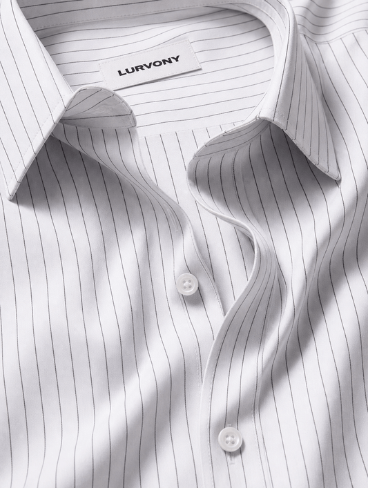 Pinstripe Stretch Shirt – Fitted, Never Ironed • White