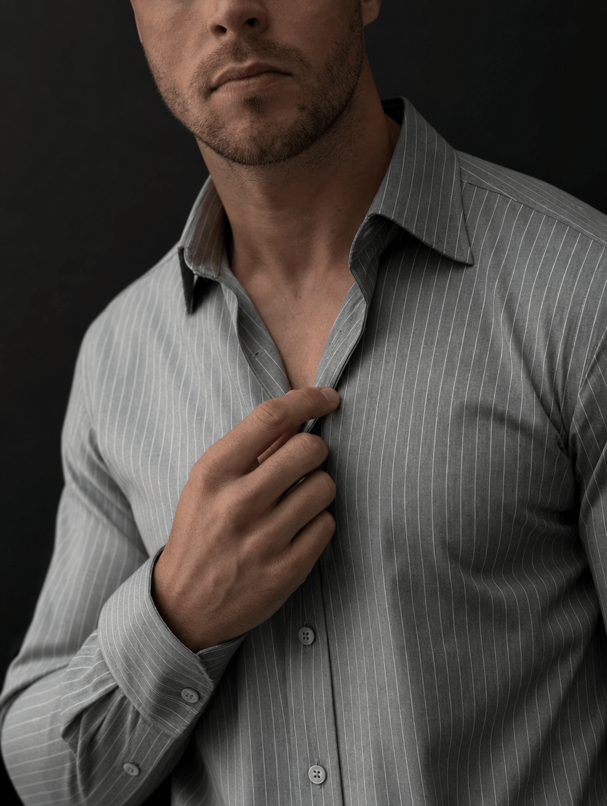 Pinstripe Stretch Shirt – Fitted, Never Ironed • Gray