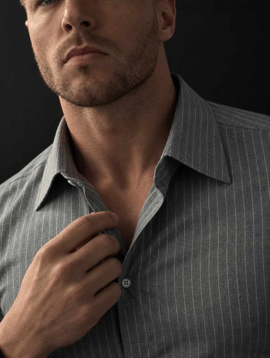 Pinstripe Stretch Shirt – Fitted, Never Ironed • Gray