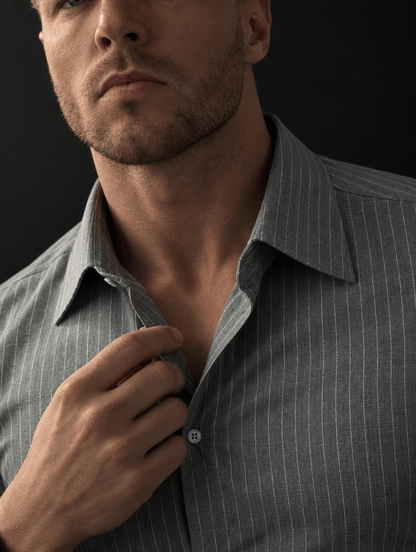 Pinstripe Stretch Shirt – Fitted, Never Ironed • Gray